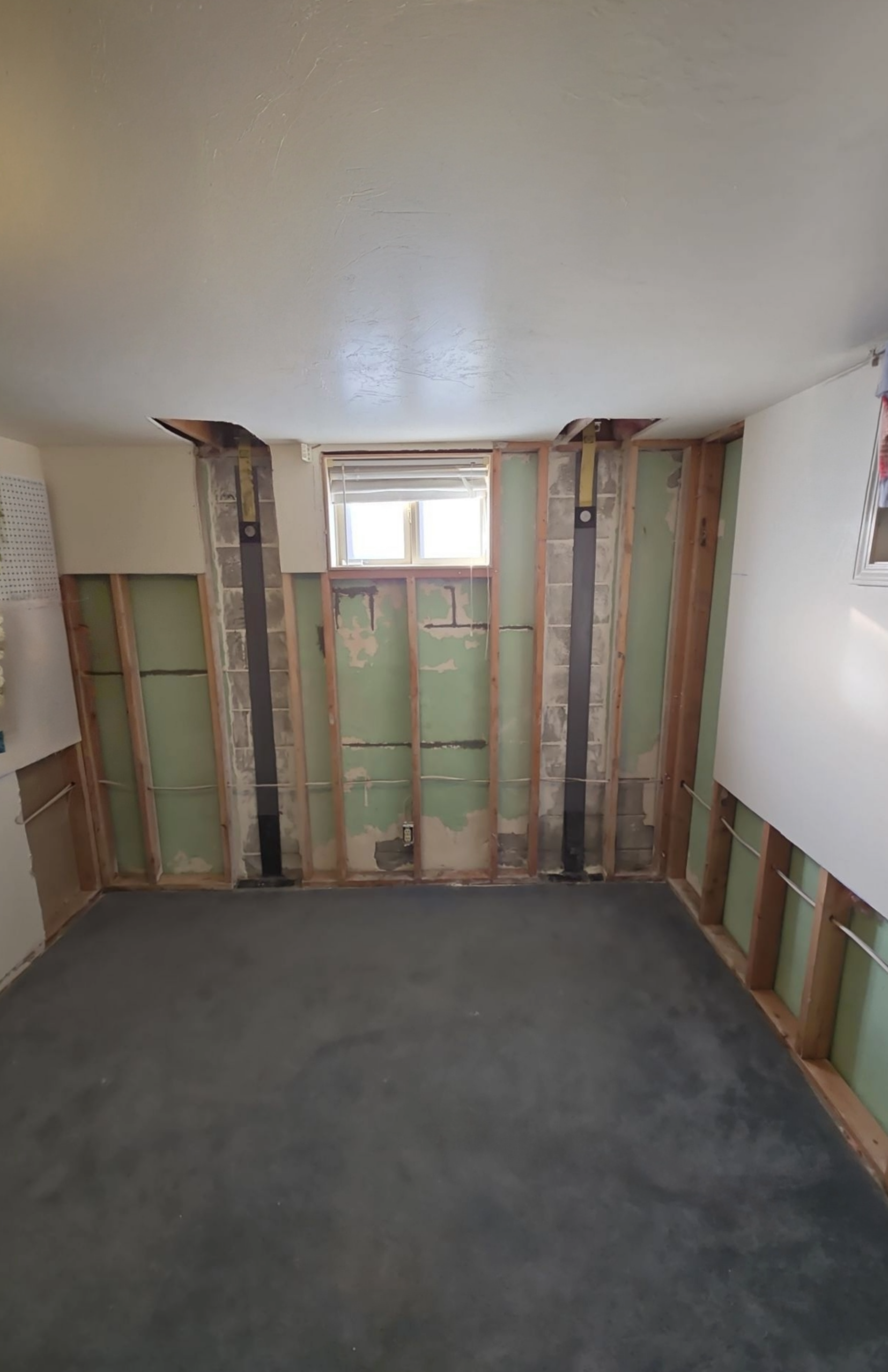 Basement repair, exposed foundation.